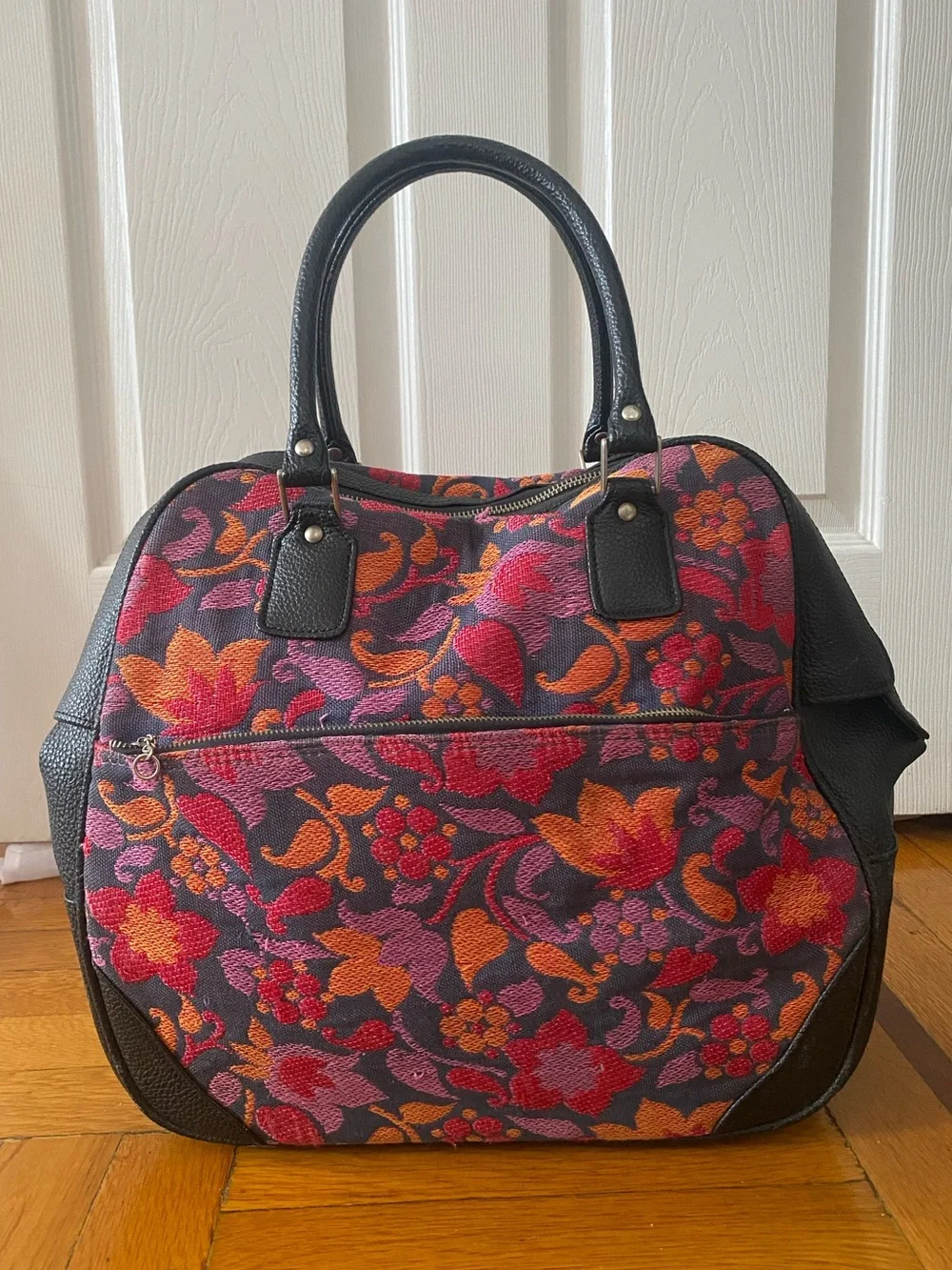 Vintage 70’s Floral Tapestry Travel Tote Bag Rare